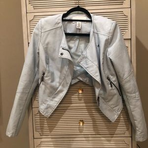 Baby Blue faux leather tulip jacket